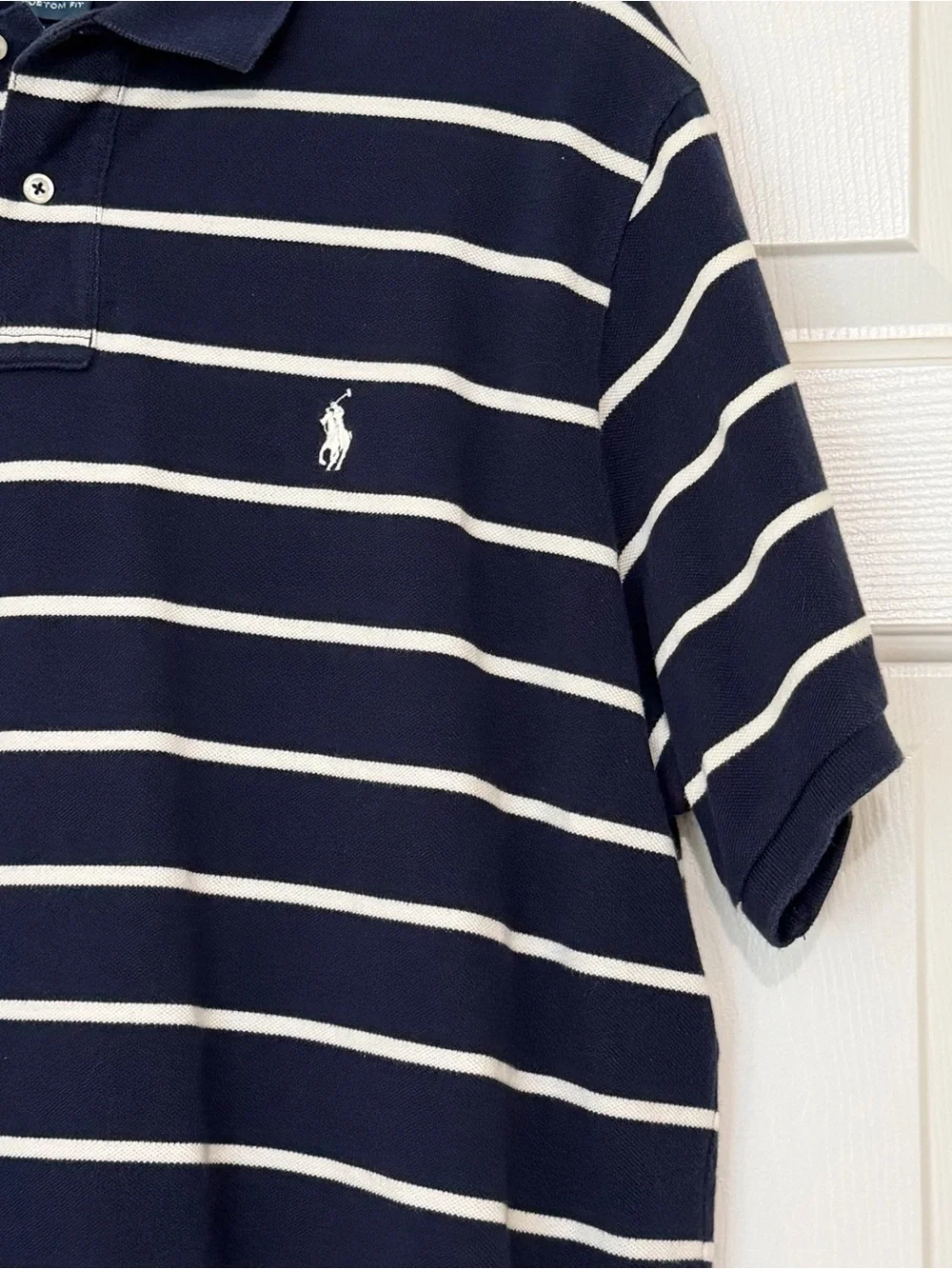 Vintage Polo Ralph Lauren Navy Blue & White Preppy Striped Polo Shirt Size XXL